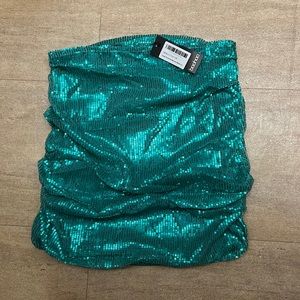 Sequined Ruched Side Mini Skirt Emerald